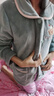 芬腾睡衣女珊瑚绒秋冬季新款休闲长袖开衫保暖翻领长裤家居服套装 灰绿 XL 实拍图