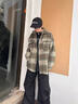 轩森图（XUANSENTU）条纹毛呢外套男春秋款小香风感痞帅潮牌宽松工装格子夹克秋季 CT22卡其色加棉 加厚 XL (180) （145斤至165斤可穿） 实拍图