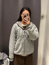 盖璞（GAP）男女装春款LOGO仿羊羔绒宽松连帽衫卫衣美版789781 灰色 S 美码  M亚洲码175/92A 实拍图