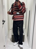 OEMG  美式条纹撞色毛衣男士秋冬季上衣针织衫保暖潮流牌红色复古外套 红色 XL [建议110-130斤] 实拍图