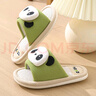 机器猪春秋季儿童亚麻拖鞋男童女童可爱宝宝防滑室内中大童棉麻拖鞋家用 绿色 熊猫 36 -37码（适合35-36脚穿） 实拍图