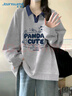 真维斯（Jeanswest）卫衣女秋冬新款2025Polo领学院风印花宽松外套小个子薄款上衣服 实拍图