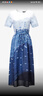 颜域不规则印花连衣裙女2025夏季新款高腰显瘦过膝雪纺收腰长裙子 蓝花 M 实拍图