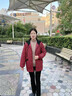 梵花秀春秋胖妈妈装外套大码遮肉新款秋冬风衣50岁中老年女装连帽上衣 红色轻薄夹棉 XL 建议穿108-120斤 实拍图