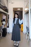 图曼朵法式黑色背心裙秋冬季通勤温柔高知穿搭教师面试连衣裙套装长裙 灰色连衣裙两件套【连衣裙+飘带衬衫】  一套下单送赠品 M 推荐105-116斤可穿 实拍图