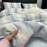 无印良品简约华夫格纯棉床上四件套100全棉被套床单家用宿舍三件套床笠款4 泛歌-蓝白条【100%全棉华夫格】 1.8m 床单款 四件套-被套200x230cm 实拍图