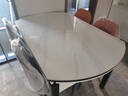 奥利克丝 亮光岩板餐桌椅组合 现代简约实木餐桌可伸缩折叠圆桌吃饭桌子 亮光雪山白-黑白框架轻奢皮椅款 1.35米 一桌六椅【12MM加厚岩板】 实拍图