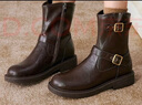 百思图冬新款潮酷加绒保暖粗跟女马丁靴通勤皮短靴棉鞋W2551DZ4【预售】 棕色绒里 37 实拍图