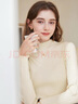 三彩冬款纯色坑条针织衫木耳边半高领修身打底内搭简约女 米白色 S 实拍图
