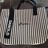 鹏境2025新款帆布手提单肩包包女时尚条纹大容量购物袋休闲通勤托特包 飘带条纹【经典黑】 实拍图