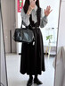 图曼朵（tumanduo）法式黑色背心裙秋冬季通勤温柔高知穿搭教师面试连衣裙套装长裙 灰色连衣裙两件套【连衣裙+飘带衬衫】  一套下单送赠品 L 推荐116-130斤可穿 实拍图