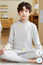 猫人儿童内衣套装纯棉男童中高领秋衣秋裤青少年内衣 中领麻灰 150  实拍图