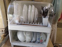 品喻（PINYU）【特大号】碗碟收纳架 家用厨房双层碗柜碗筷收纳盒带盖碗碟盒 白 实拍图