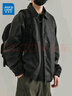 真维斯（Jeanswest）复古秋冬季新款皮衣外套男PU皮教练飞行员夹克美式休闲宽松机车服 JK80黑色 3XL 实拍图