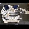 戴维贝拉（DAVE＆BELLA）女童毛衣儿童上衣学院风宝宝衣服小童针织衫秋冬新款小童服饰 蓝白条纹【现货】DB4237399 110 cm（建议身高100-110cm） 实拍图