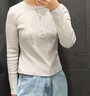 优衣库女装罗纹亨利领T恤/长袖修身短款内搭打底25新款479591 01 乳白色 M /160/84A 实拍图