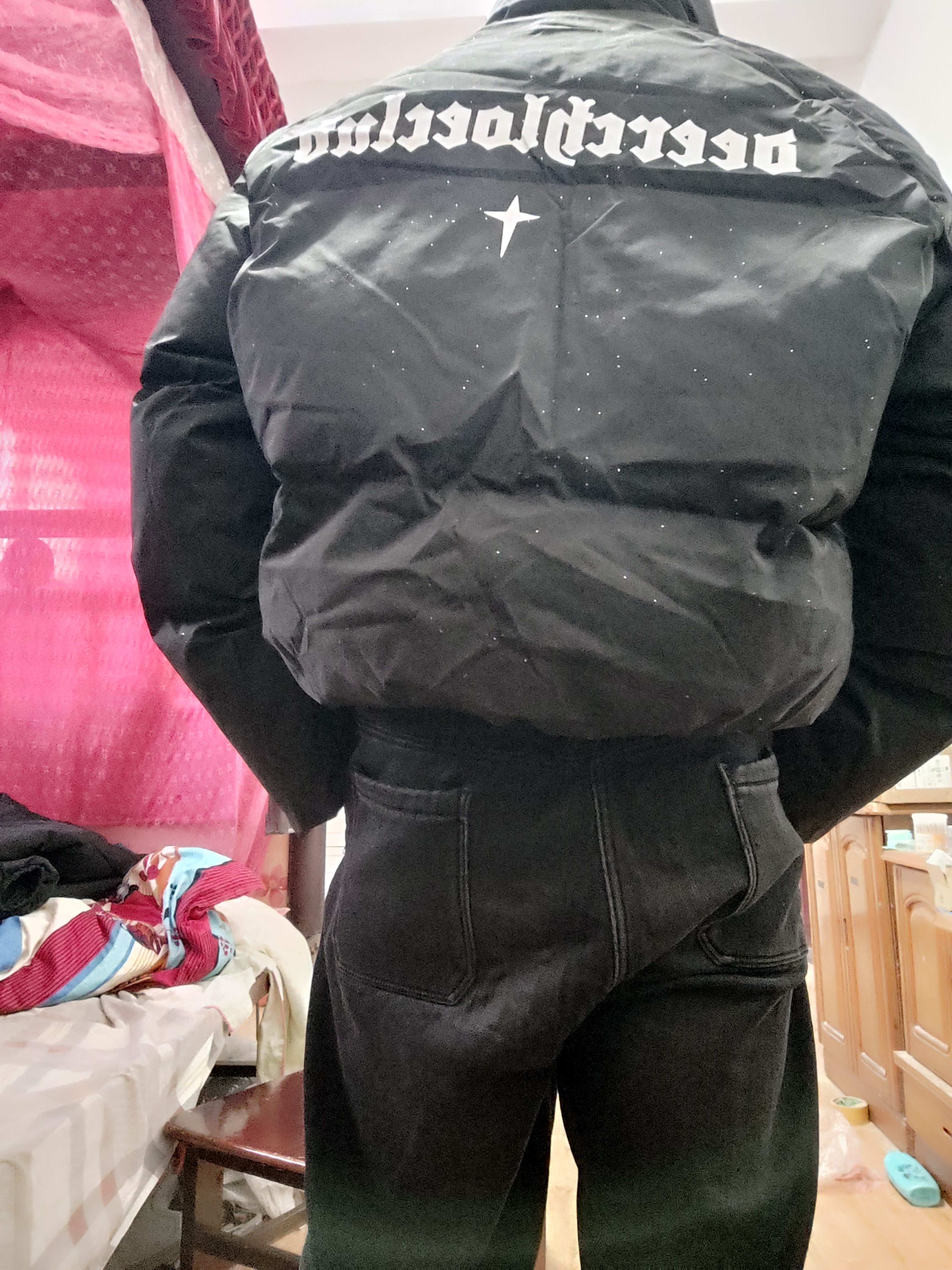 轩森图（XUANSENTU）美式黑色羽绒棉服男款冬季加厚满天星外套欧美高街情侣面包服棉袄 MY05黑色 3XL 实拍图
