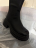 他她明星同款TATA弹力小V靴软糖靴厚底高跟骑士靴 黑色（单里） 36 实拍图