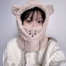 帽子冬季女保暖面罩围脖一体帽防风防寒护耳小熊帽可爱卡通帽 米白色 实拍图