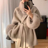 傲列气质斗篷感毛呢外套女狐狸毛领25秋冬新款双面羊绒大衣中长款 燕麦咖(围脖＋袖口毛) S 实拍图