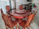 锦榆园全实木餐桌椅组合带转盘中式大圆桌家用饭桌子橡木仿古雕花圆餐桌 紫檀色 1.4米 餐桌+6椅子（送转盘玻璃） 实拍图