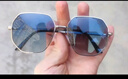 LESCA LUNETIER透明蓝色防紫外线太阳镜男士多边形金属开车墨镜潮海边眼镜女圆脸 实拍图