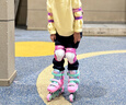 米高轮滑鞋儿童溜冰鞋女童初学中小学滑轮滑冰旱冰鞋直排轮S3套装粉S 实拍图