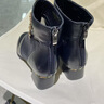 富贵鸟真皮女鞋秋季皮鞋女粗跟网纱短靴子高跟鞋女士百搭妈妈鞋楼空凉鞋 黑色0031B-5（跟4cm) 短毛绒 37 实拍图