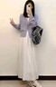 雪妃蓝琪秋冬季连衣裙女装穿搭一整套2025新款初恋清纯奶甜套装白色裙子 紫色开衫+连衣裙 M 【建议95-110斤】 实拍图