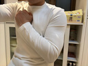 拇指白小T热力加厚加绒长袖T恤秋冬新款保暖百搭打底衫 男款白色 S 实拍图