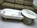 森生林岩板茶几客厅小户型简约轻奢椭圆形可伸缩茶桌 C14-1金架白箱 香奈白+香奈白 120cm椭圆茶几+80cm小圆边几 实拍图
