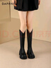 达芙妮厚底V口长筒靴女2025秋冬爆款靴子女显瘦百搭骑士靴秋冬通勤穿搭 黑色 36 实拍图