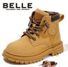 百丽童鞋冬保暖儿童靴子男童马丁靴女童加绒短靴皮靴 驼色28码 实拍图