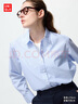 优衣库女装全棉条纹衬衫/长袖衬衣薄外套25秋冬新款479079 61 水蓝色 M /160/84A 实拍图