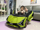 星辰皓兰博基尼儿童电动车四轮玩具可坐人小孩宝宝婴儿遥控汽车闪电SIAN 绿色四驱+遥控+摇摆+皮座+软轮 实拍图