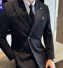 yhv西服套装男士修身青年面试西装商务正装纯色大学生伴郎结婚成人礼 1611黑二扣 2XL (180) 建议135-150斤 实拍图