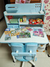 忆瞳儿童学习书桌椅套装 可升降带阅读书架多功能课桌椅家用写字桌 珍藏蓝-环保抗醛【三层大书架】 实拍图