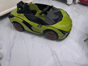 星辰皓兰博基尼儿童电动车四轮玩具可坐人小孩宝宝婴儿遥控汽车闪电SIAN 绿色四驱+遥控+摇摆+皮座+软轮 实拍图