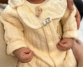 婧麒（JOYNCLEON）新生婴儿衣服秋冬季初生宝宝连体衣纯棉夹棉加厚哈衣爬服冬装 米色绣花熊 66cm 实拍图