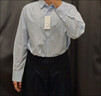 优衣库女装全棉衬衫/长袖衬衣薄外套通勤长绒棉新款479078 62 粉蓝色(条纹) L 实拍图
