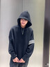 adidas复古休闲三条纹宽松运动连帽卫衣套头衫男装阿迪达斯三叶草   黑色   M 实拍图