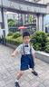 罗蒙儿童演出服背带套装男童衬衣夏款休闲 蓝色短款背带套装 120 实拍图