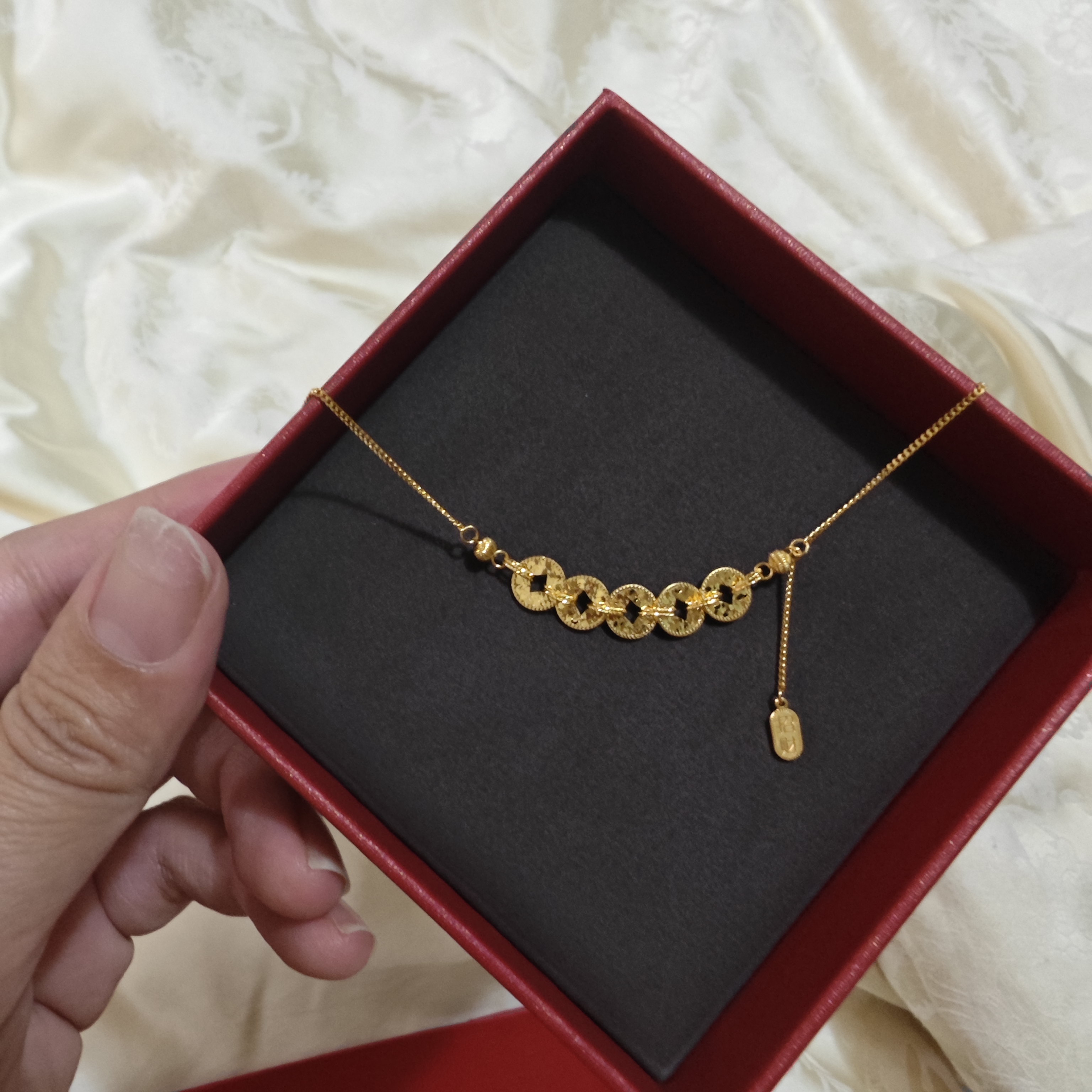 周六福五帝钱黄金项链女足金吊坠生日礼物计价A0615182约5.65g 40+5cm 实拍图