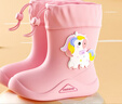 牧萌儿童雨鞋男童女童防水立体宝宝防滑耐磨卡通雨靴 粉色独角兽 17码 实拍图