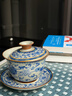 兮元记青花汝窑三才盖碗茶杯单个高档家用国风功夫泡茶碗三件套茶具套装 繁花米黄汝窑纳香盖碗（180ml） 实拍图