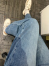 优衣库女装宽松直筒牛仔裤/水洗产品/阔感裤474934 479001 479001/64湖蓝色 27 /160/68A 实拍图