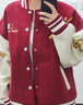 BJHG不计后果新年红色棒球服男款春季潮牌呢子外套美式复古夹克上衣女 新年红 XL 实拍图