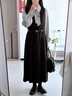 图曼朵（tumanduo）法式黑色背心裙秋冬季通勤温柔高知穿搭教师面试连衣裙套装长裙 灰色连衣裙两件套【连衣裙+飘带衬衫】  一套下单送赠品 L 推荐116-130斤可穿 实拍图