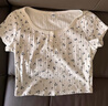 优衣库女装提花罗纹亨利领印花T恤/短袖小碎花477607 01 乳白色 M /160/84A 实拍图