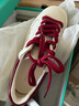 蹀愫草莓奶盖2025年新款厚底小白鞋真皮饼干鞋百搭运动休闲板鞋 白色牛皮革/酒红色羊皮革 35 225mm 实拍图